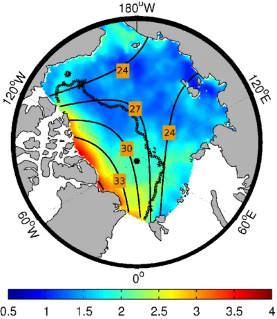 Fig. 1. Arctic sea ice properties and the Arctic sea ice area as defined in this study