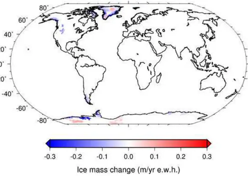 Fig. 1. Spatial distribution of ice mass trends for the regions listed in Table 1 for the period 2000–2008.