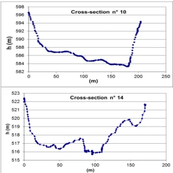 Figure  7.  Two  examples  of  river  cross-  sections  surveyed  by  GNSSalong the upper part of the River Soliette 