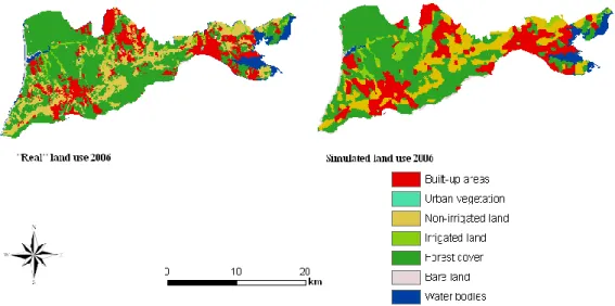 Figure 4. ‗Actual‘ and simulated land cover map for the year 2006. 