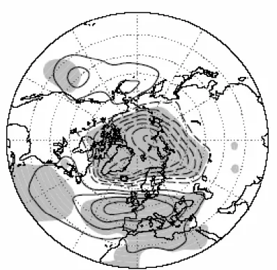 Figure 4.5 – Difference between the mean SLP in the two vortex regimes (SVR- (SVR-WVR)