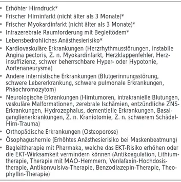 Tabelle 3: Relative Kontraindikationen für eine Elektrokonvulsionstherapie