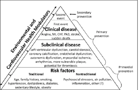Figura 1- Identificação dos agentes etiológicos das doenças cardiovasculares, da sua progressão e tipos  de intervenções preventivas