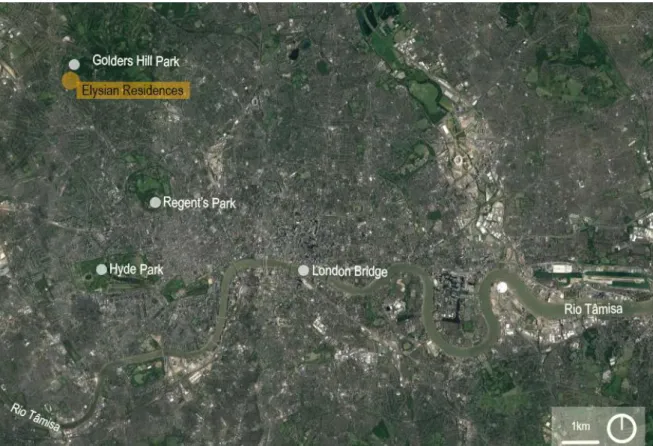 Figura 3 - Localização da área de intervenção em Londres (Google Earth, 2016) 