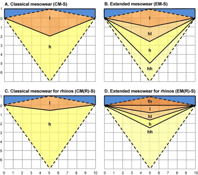 Figure 2. Visualisation of occlusal relief categories in classical and extended mesowear