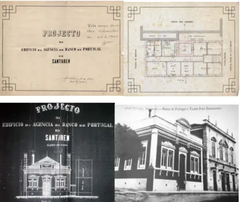 Figure 4. Architectural Project of Bank of Portugal agency in Santarém – 1899 (architect Amílcar  Pinto) (Bank of Portugal Historical Archive, Projecto_1.jpg, 1899); Theatre Rosa Damasceno (on the 