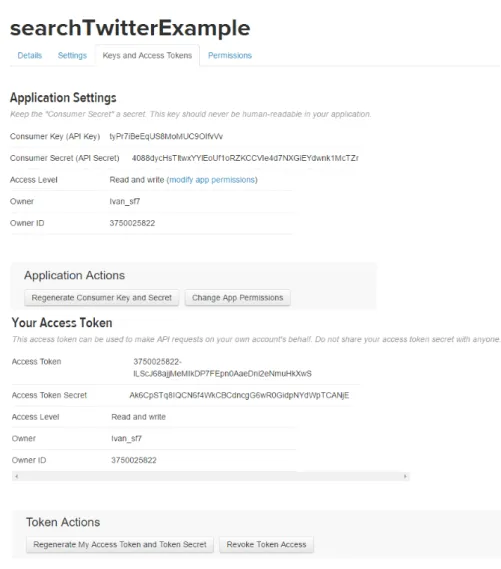 Figure 4.1: Twitter application settings.