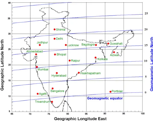 Fig. 1. Locations of GPS Receiver stations in India.