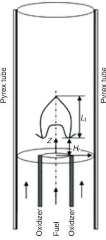 Figure 1. Schematic of the coaxial burner along with a lifted flame