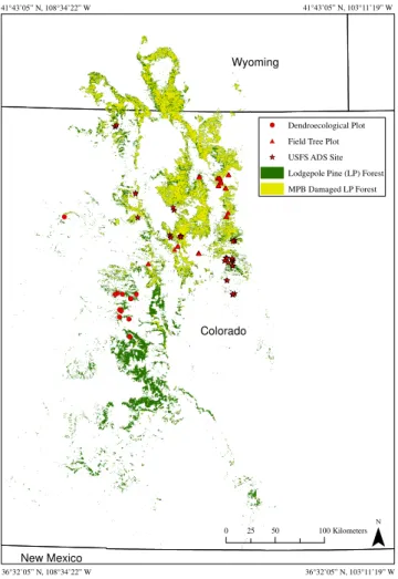 Fig. 1. Plot locations for field tree plots, dendroecological plots and USFS ADS sites.