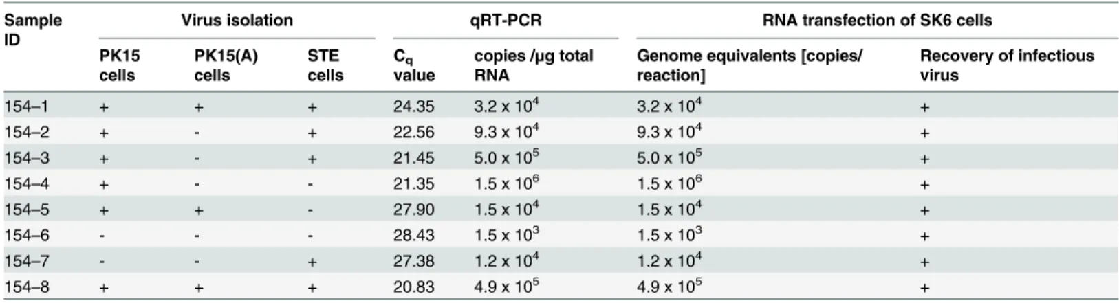 Table 2. Conventional virus isolation and virus recovery after RNA electroporation testing field samples.
