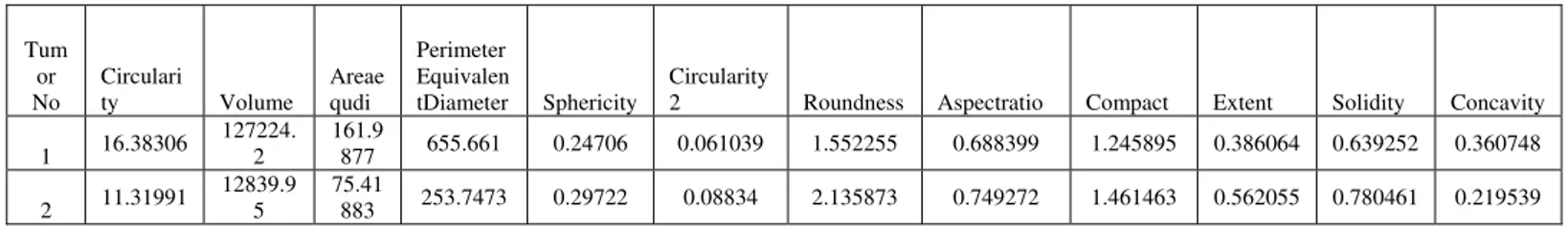 Table 2 Comparison of tumors in the same image Image Circularity  Volume  Areaequdi 