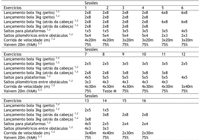 Tabela 7. Programa de treino 