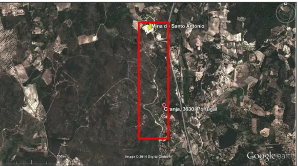 Figura 18 – Localização geográfica da área mineira de Santo António (41° 1'15.85&#34;N 7°24'27.12&#34;W)  (GoogleEarth) 