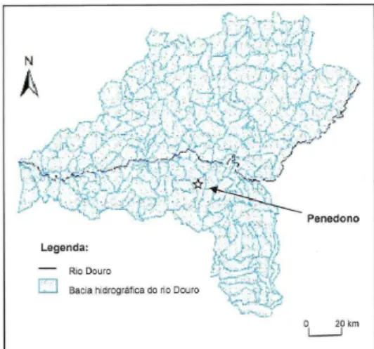 Figura 23 – Localização aproximada de Penedono na bacia hidrográfica do rio Douro, adaptado de  Roque, 2009 