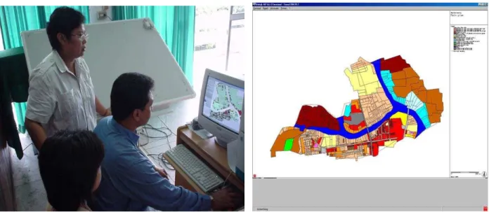 Figure 4: Local land use plan design with the aid of LPD, at the left hand side a hands-on design effort,  at the right hand side, LPD application result to Sena municipality 