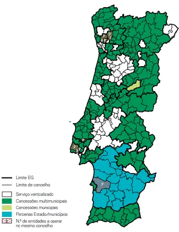 Figura 2.1 – Distribuição geográfica das entidades gestoras de serviços de saneamento de águas  residuais em “alta”