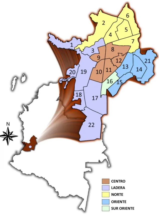 Figure 1. Study site and syphilis network. The city of Cali is located in south-western Colombia (see inset)