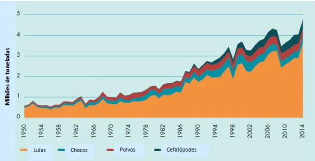 Figura 6. Tendências de captura de grupos de espécies de cefalópode 