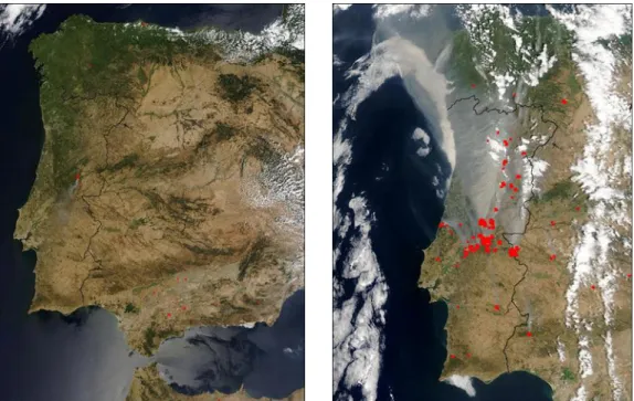 Figura 1. Imagens capturadas por MODIS do satélite TERRA e do satélite NASA´s Aqua, respectivamente