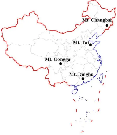 Fig. 1. Location of the observation site, including Mt. Tai (36 ◦ 16 ′ N, 117 ◦ 06 ′ E, 1534 m a.s.l.), Mt.