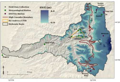 Fig. 4. Map of simulated SWE on 1 April 2009 for Reference conditions.