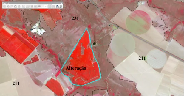 Figura 7: A mesma imagem, mas no satélite Sentinel 2 com uma alteração de agricultura em  2018, onde o polígono possui mais de 25 hectares