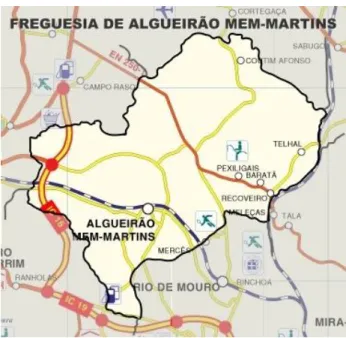 Figura 7.2. Mapa da Freguesia de Algueirão Mem-Martins. Fonte: JFAMM, (2010) 