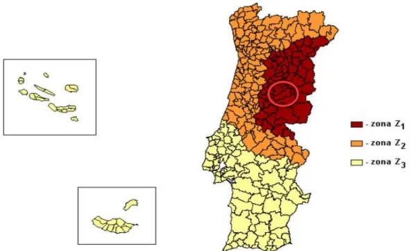 Figura 3.1 - Zonamento da neve de Portugal (Figura de NP EN 1991-1-3, 2009). 