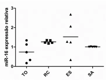 Gráfico  3.  Expressão  do  miR-16  em  linfócitos  T  de  indivíduos  transplantados  renais  e  não  transplantados