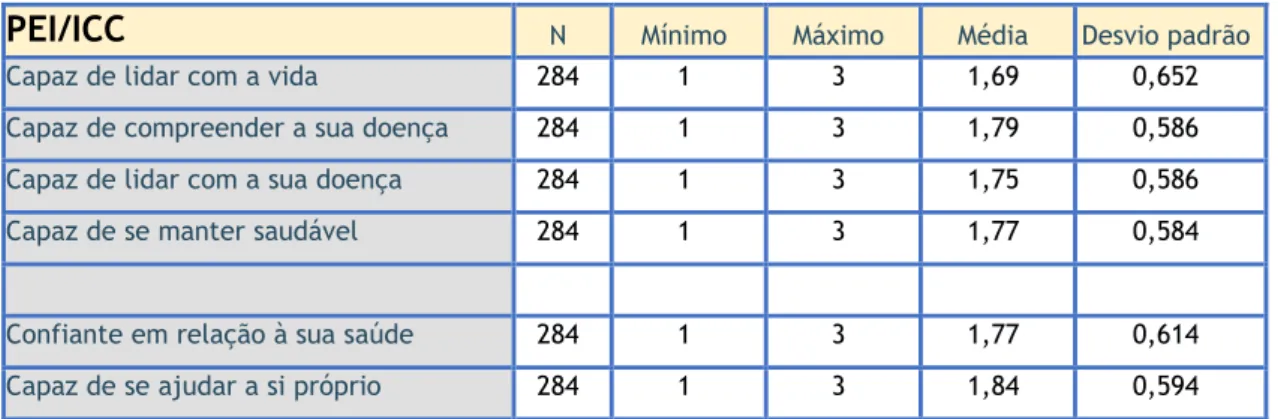 Tabela 6: Estatísticas Descritivas das respostas dos itens PEI/ICC 