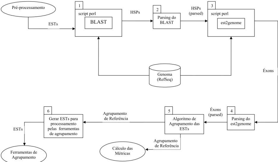 Figura 4 – Desenho esquemático representando o encadeamento dos programas utilizados na construção do agrupamento de referência