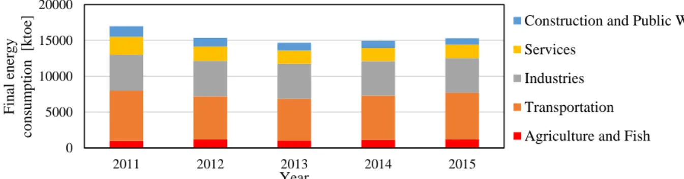 Figure 1: Final energy consumption by activity sector [Source: INE]. 