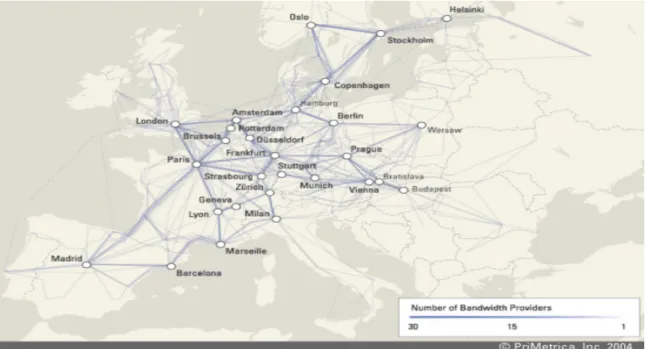 Figura 2.7 Mapa da Conectividade Europeia de Cidades  