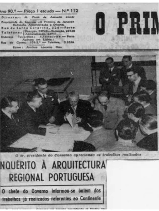 Figura 21 – Inquérito à  Arquitetura Popular  Portuguesa. “O sr.  Presidente do Conselho  apresentando os trabalhos  realizados” 