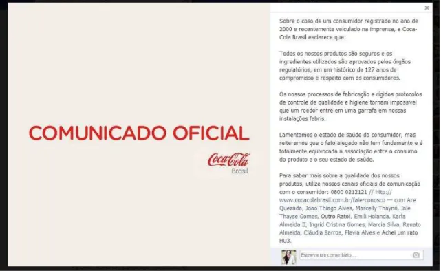 Figura 1 - Coca-Cola Brasil: comunicado oficial. 