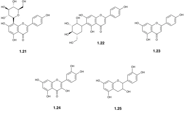 Table 1.5 Anthocyanines isolated and described in literature from Grewia spp. 