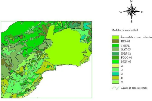 Figura  13  –  Distribuição  dos  modelos  de  combustível  na  área  de  estudo  para  o  cenário  actual (adaptação do mapa fornecido pelo PNA)