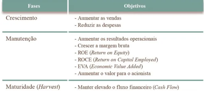 Figura 2-5. Indicadores financeiros e o ciclo de vida da empresa 
