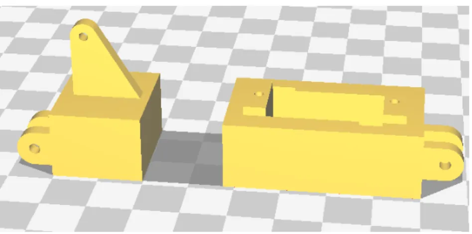 Figure 3.4: The fin and servo pieces created outside the simulation.