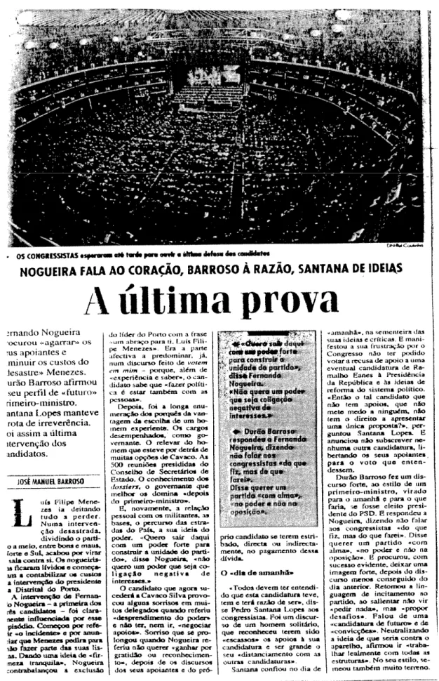 Figura 3. Peça com narrativa dramática – Diário de Notícias, 20 de Fevereiro de 1995 (congresso  do PSD) 