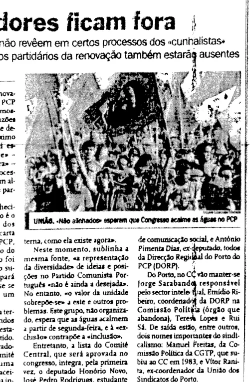 Figura 4. Peça com tom negativo – Diário de Notícias, 7 de Dezembro de 2000 (congresso do  PCP) 