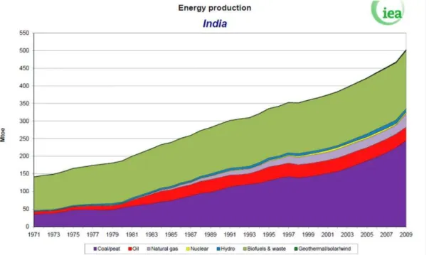 Figura 7. Consumo de Energia por fonte na Índia em 2009 