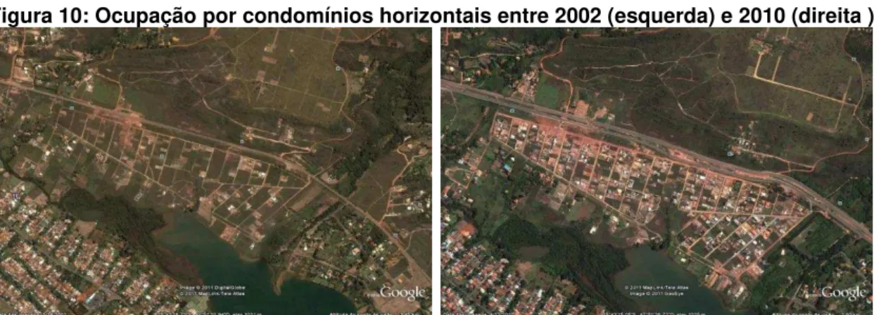 Figura 10: Ocupação por condomínios horizontais entre 2002 (esquerda) e 2010 (direita )