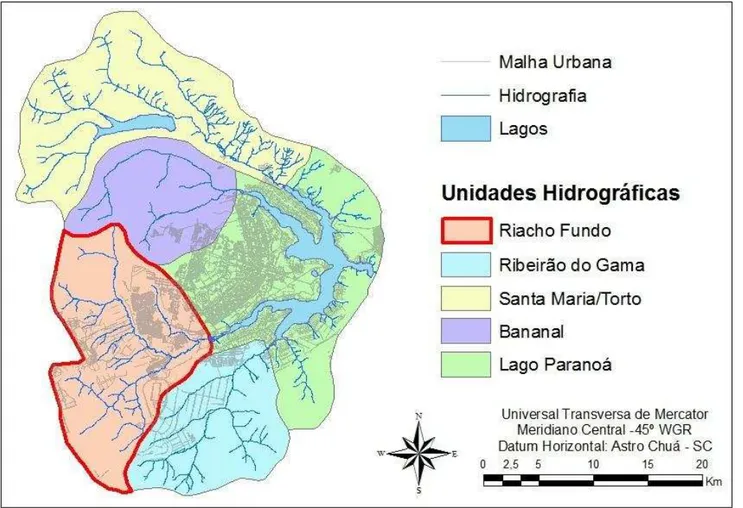 Ilustração 3  –  Cartograma das Unidades Hidrográficas da Bacia Hidrográfica do  Lago Paranoá
