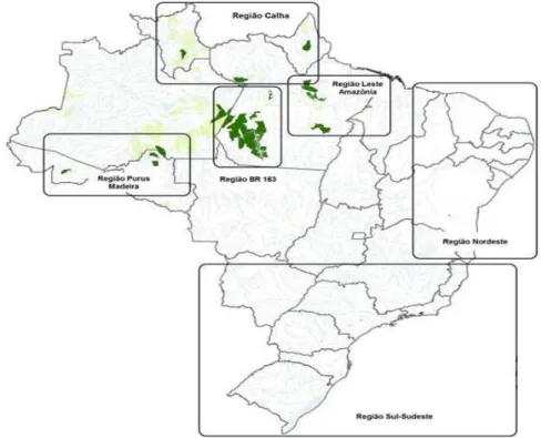 Figura 5 - Distribuições por Regiões das Florestas Públicas Federais no Brasil  Fonte: Serviço Florestal Brasileiro (2007) 