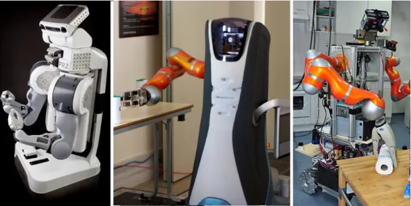 Figure 1.2: From left to right: PR2 robot, by Bohren et al. (2011), Care-o-bot Robot by Reiser et al