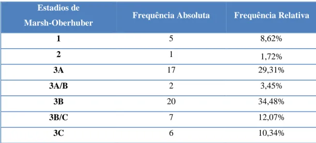 Tabela 7 – Distribuição dos casos segundo a classificação dos achados histológicos   (classificação de Marsh-Oberhuber) 