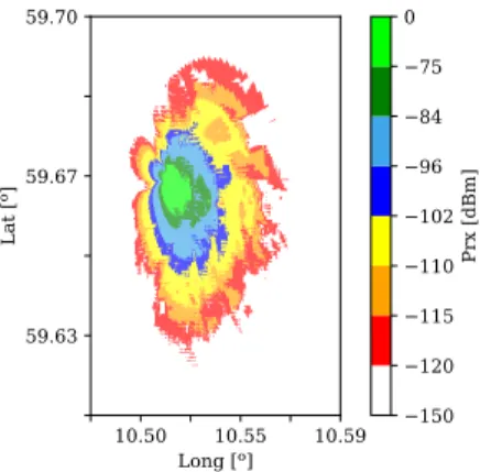 FIGURE 10. Estimated received power level using the ACSPM model for scenario B.1.