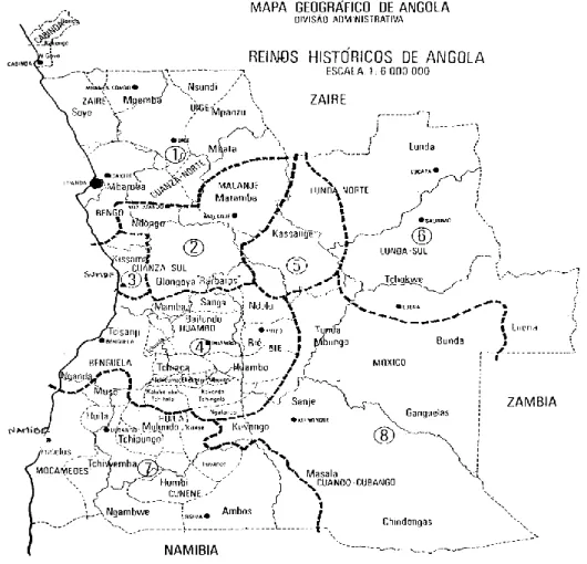 Figura 2.1. Mapa dos agrupamentos e reinos em Angola 
